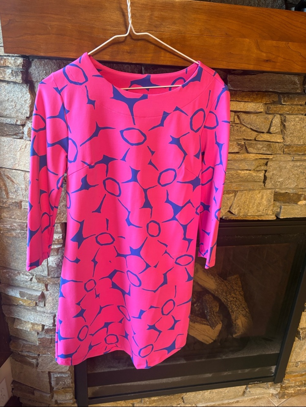 MAHI GOLD Pink Shift Dress with Blue Abstract Print